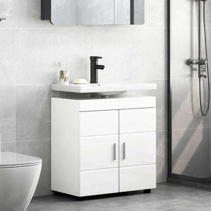 Badezimmer Waschbecken Schrank mit Tür TULUM Hochglanz-Weiß