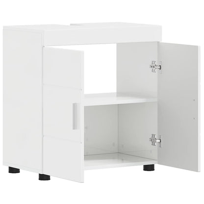 Badezimmer Waschbecken Schrank mit Tür TULUM Hochglanz-Weiß