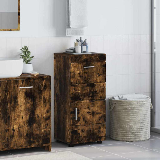 Badezimmer Schrank mit Tür TULUM Räuchereiche 37 x 31,5 x 82 cm