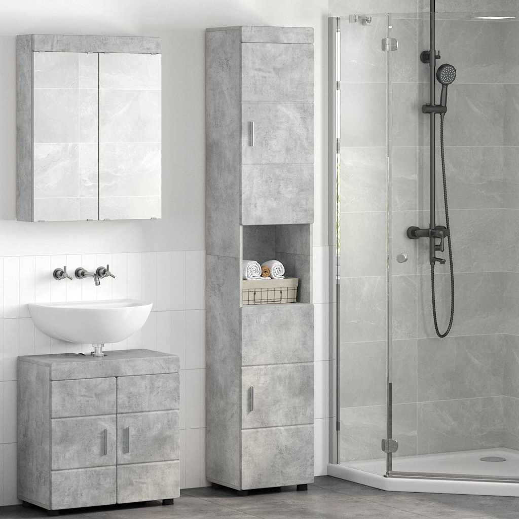 Badezimmer Schrank mit Tür TULUM Betongrau 37 x 31,5 x 203 cm