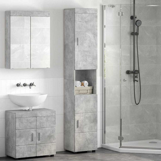 Badezimmer Schrank mit Tür TULUM Betongrau 37 x 31,5 x 203 cm
