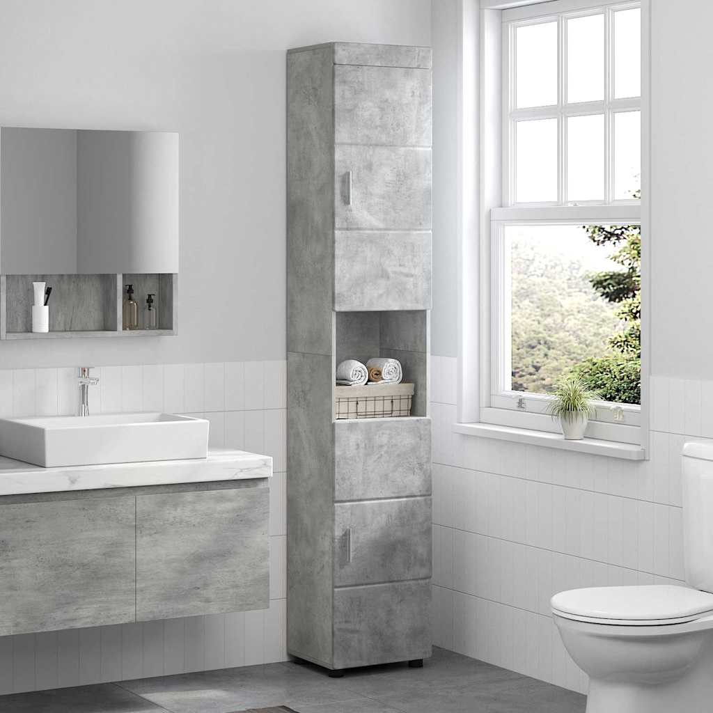 Badezimmer Schrank mit Tür TULUM Betongrau 37 x 31,5 x 203 cm
