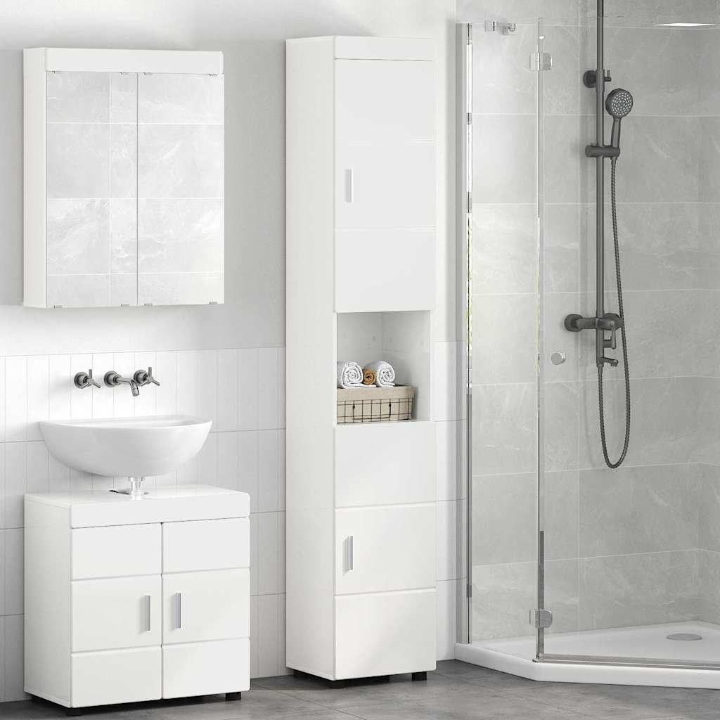Badezimmer Schrank TULUM Hochglanz-Weiß 37 x 31,5 x 203 cm