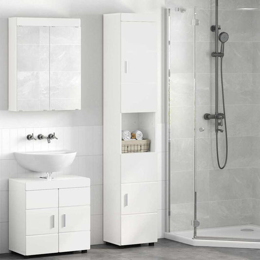 Badezimmer Schrank TULUM Hochglanz-Weiß 37 x 31,5 x 203 cm