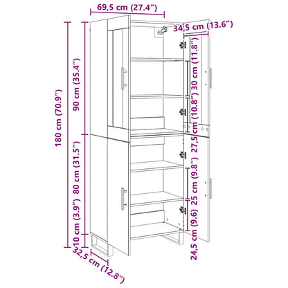 Hochboard Schwarze Eiche 69.5 x 34 x 90 cm Holzwerkstoff