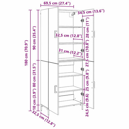 Hochboard Eiche handwerklich 69,5 x 34 x 180 cm Holzwerkstoff