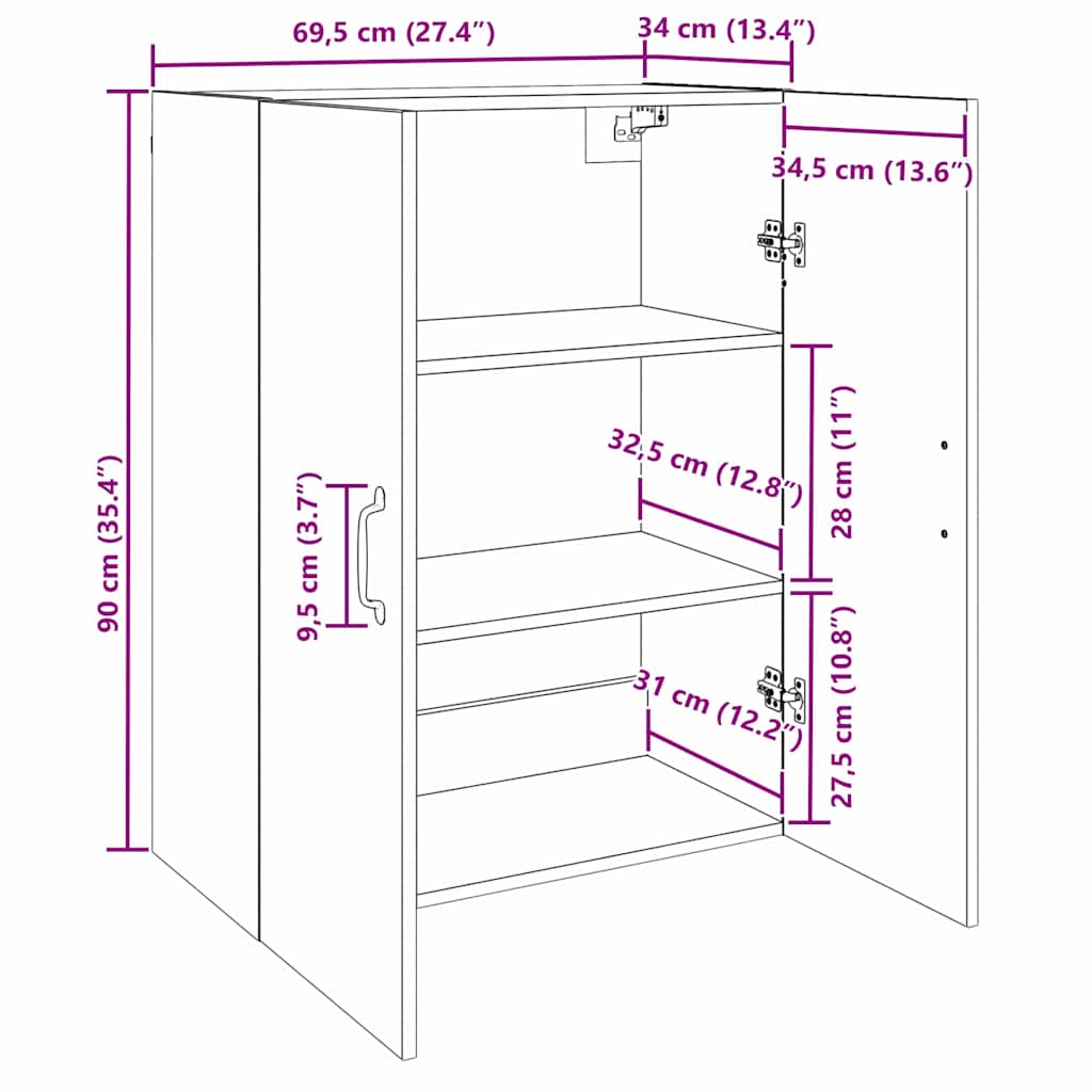 Wandmontierte Schränke 2 pcs Altholz 69.5 x 34 x 90 cm