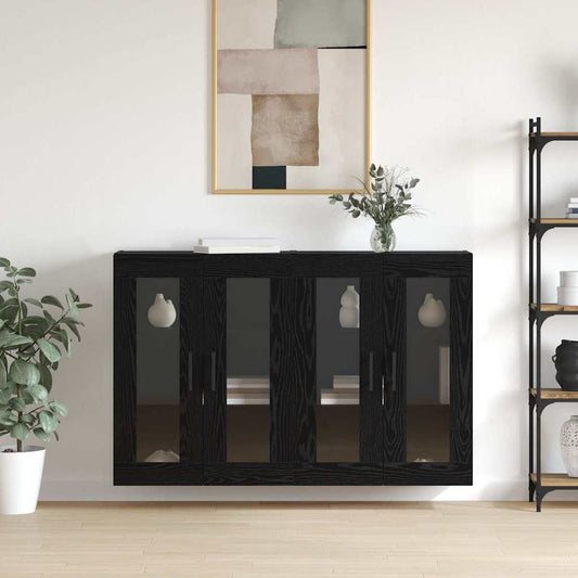 Wandmontierte Schränke Wandmontiert 2 pcs Schwarz Eichen-Optik