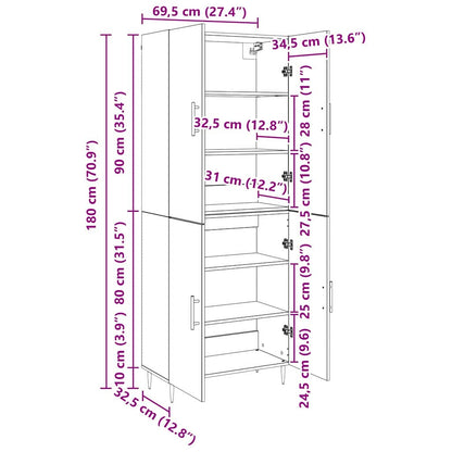 Hochboard Schwarze Eiche 69,5 x 34 x 180 cm Holzwerkstoff