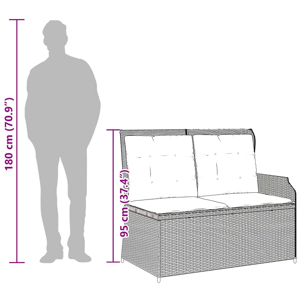 Gartenbank mit Kissen Schwarz Poly Rattan