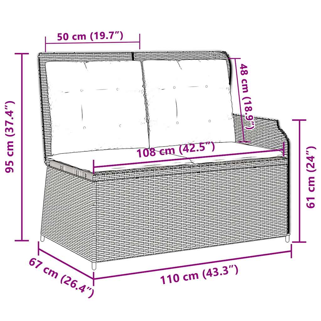 Gartenbank mit Kissen Grau Poly Rattan