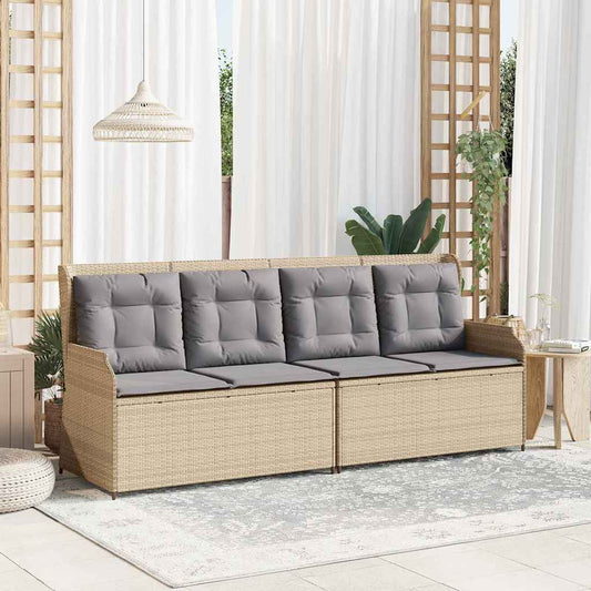 Gartenbank mit Kissen Beige Poly Rattan
