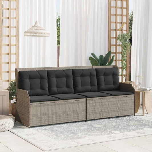 Gartenbank mit Kissen Hellgrau Poly Rattan