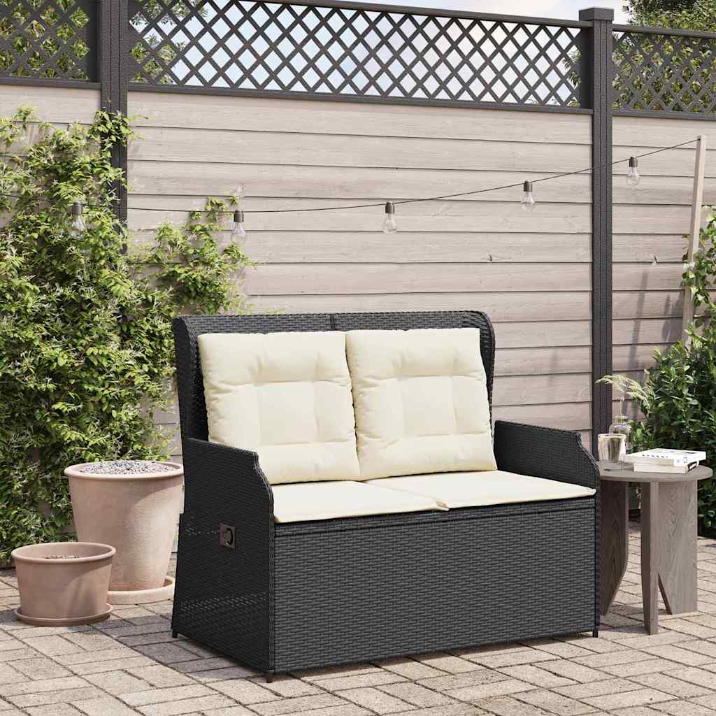 Gartenbank mit Kissen Schwarz Poly Rattan
