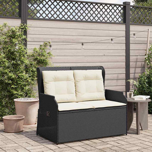 Gartenbank mit Kissen Schwarz Poly Rattan