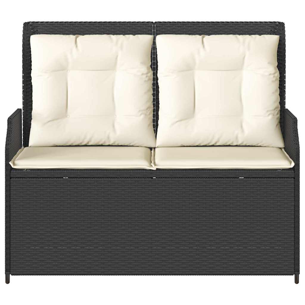 Gartenbank mit Kissen Schwarz Poly Rattan
