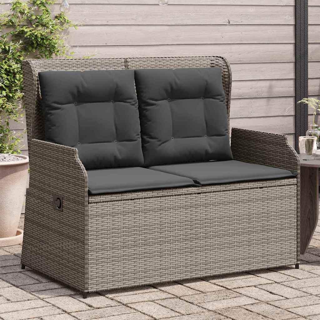 Gartenbank mit Kissen Grau Poly Rattan