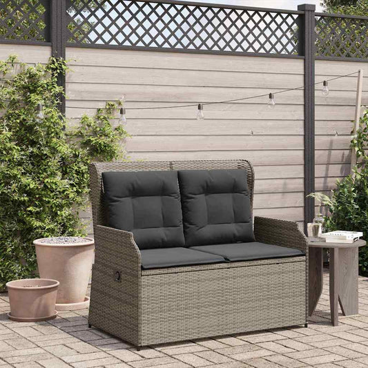 Gartenbank mit Kissen Grau Poly Rattan