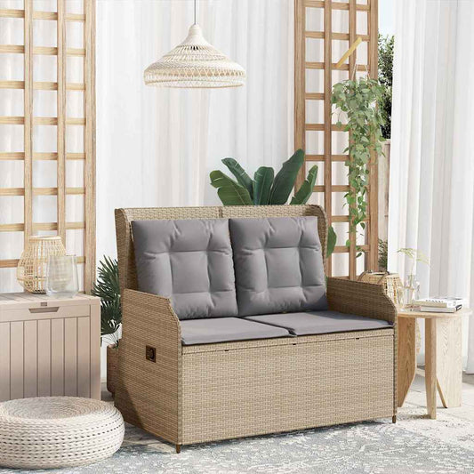 Gartenbank mit Kissen Beige Poly Rattan