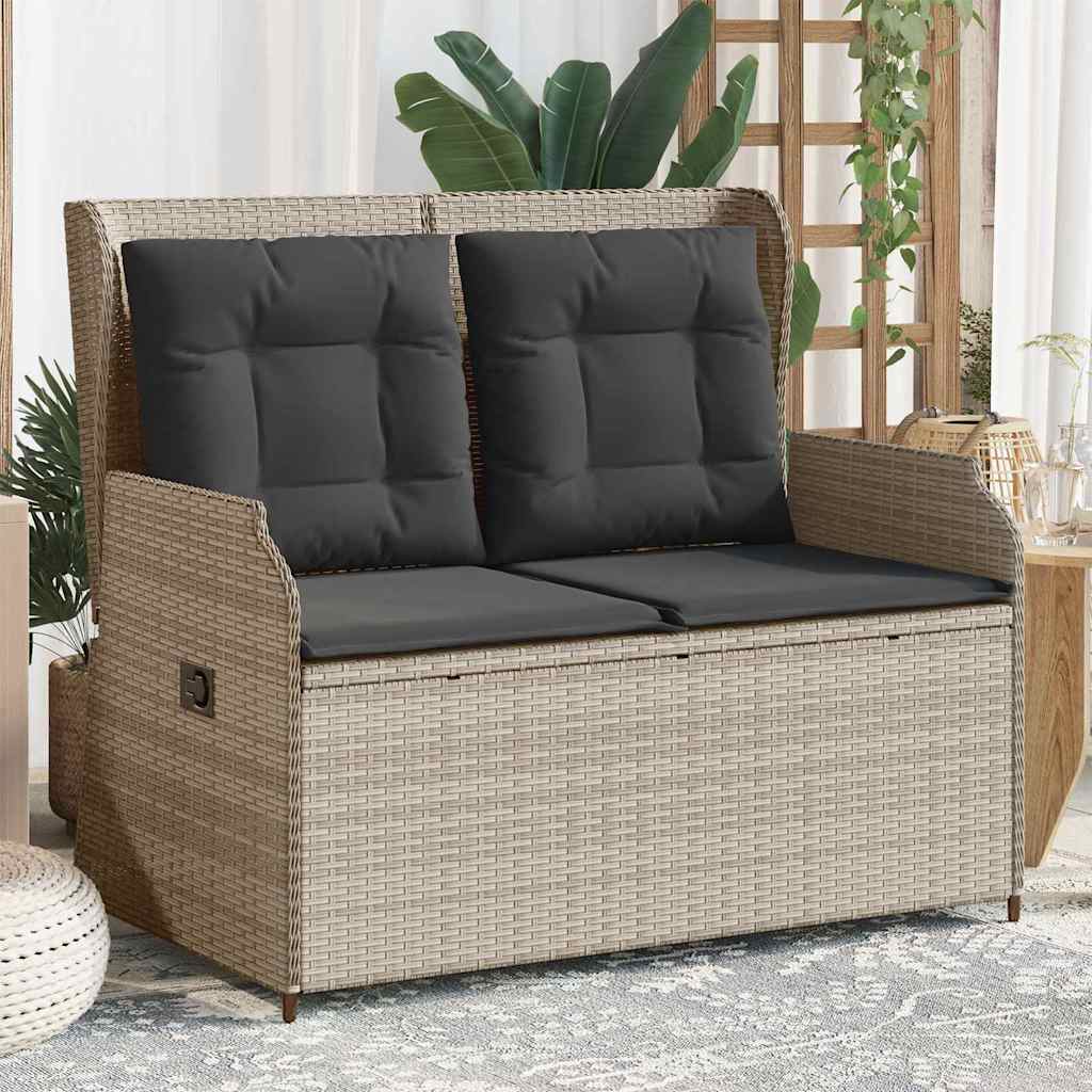 Gartenbank mit Kissen Hellgrau Poly Rattan