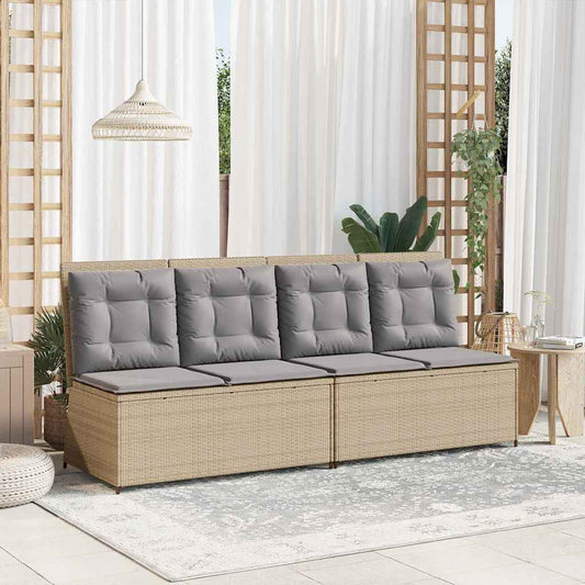 Gartenbank mit Kissen Beige Poly Rattan