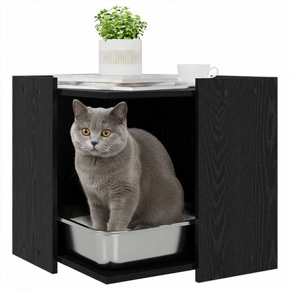 Katzenstreu Box Umzäunung Schwarz Eichen-Optik 53 x 53 x 51 cm