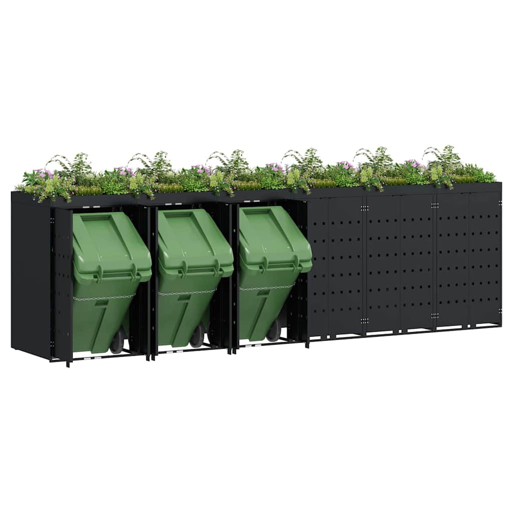 Wagenmüllbehälter für 6 Behälter Schwarz 408 x 77,5 x 121,5 cm