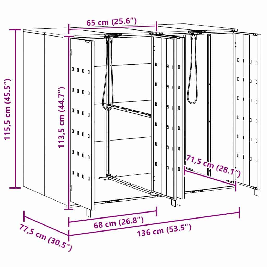 Wagenmüllbehälter für 2 Behälter Silber 136 x 77,5 x 115,5 cm