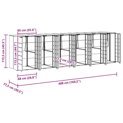 Wagenmüllbehälter für 6 Behälter Silber 408 x 77,5 x 115,5 cm