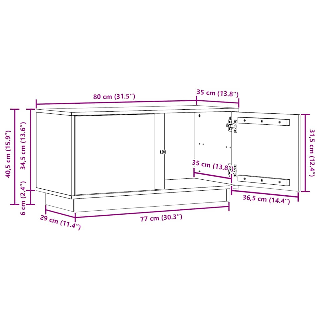 TV-Schränk Wachsbraun 80 x 35 x 40,5 cm Massives Kiefernholz