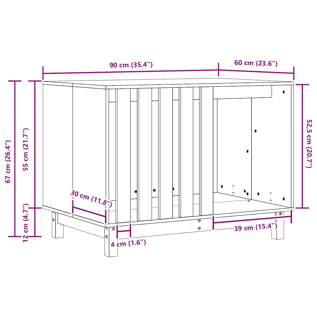 Hundehütte Wachsbraun 90 x 60 x 67 cm Massives Kiefernholz