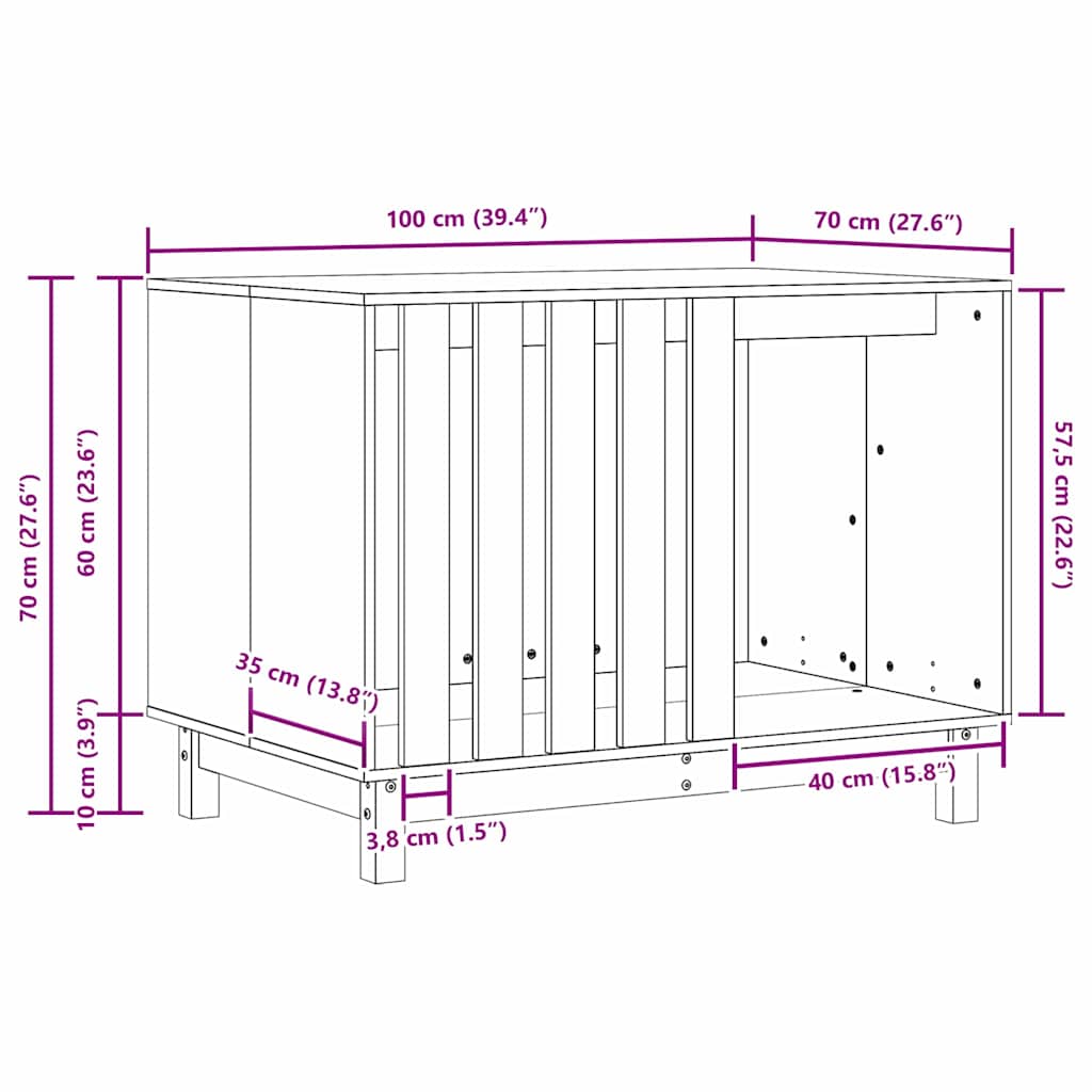 Hundehütte Wachsbraun 100 x 70 x 70 cm Massives Kiefernholz