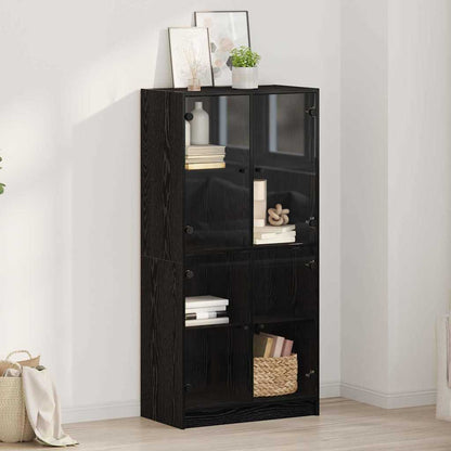 Highboard Schwarz Eichen-Optik 68 x 37 x 142 cm Holzwerkstoff