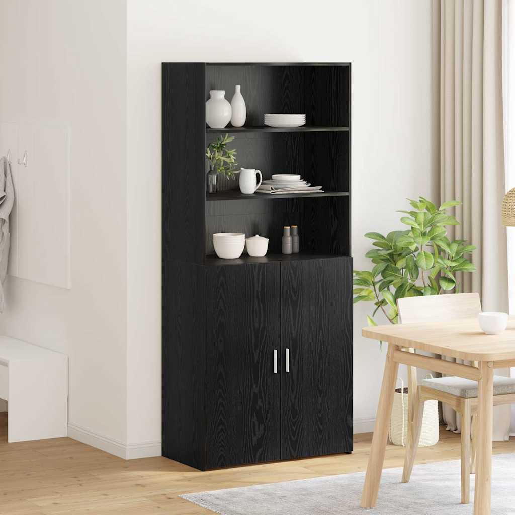 Highboard Schwarz Eichen-Optik 80 x 42,5 x 185 cm Holzwerkstoff