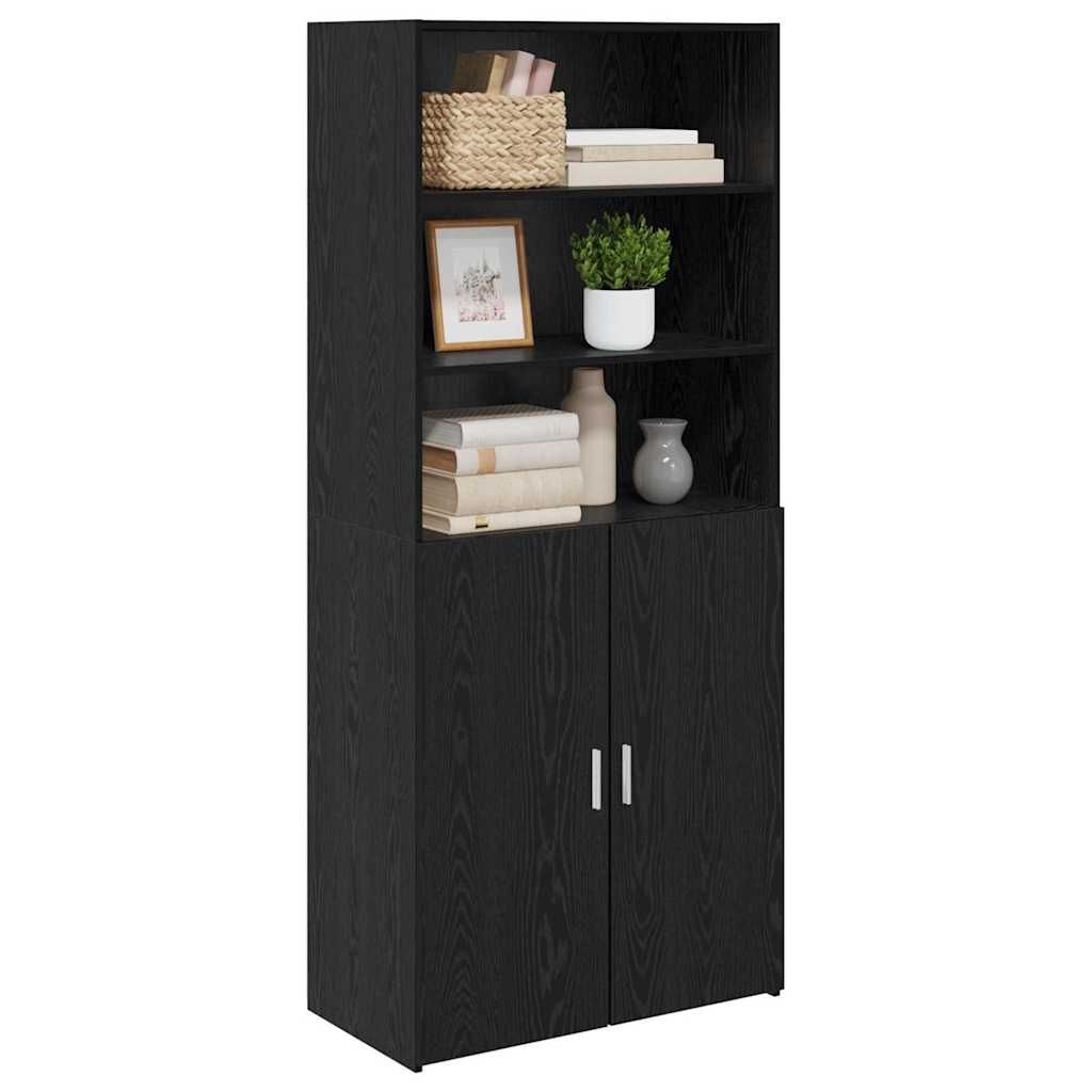Highboard Schwarz Eichen-Optik 80 x 42,5 x 185 cm Holzwerkstoff