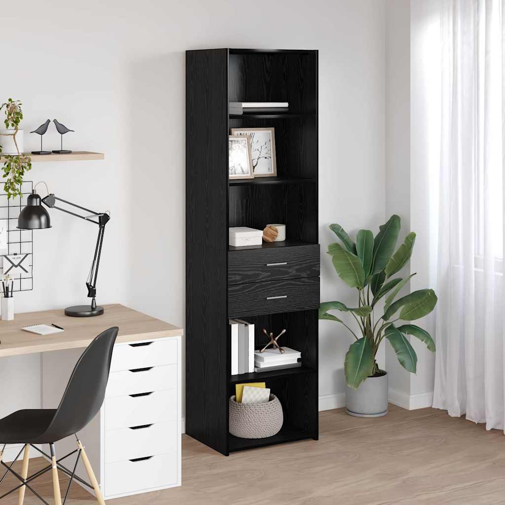Highboard Schwarz Eichen-Optik 50 x 42,5 x 185 cm Holzwerkstoff