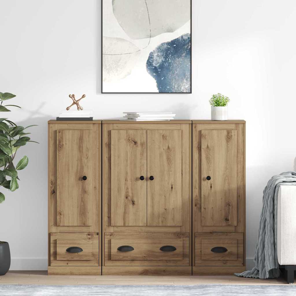Highboard mit Schubladen 3 pcs Artisan-Eiche Holzwerkstoff