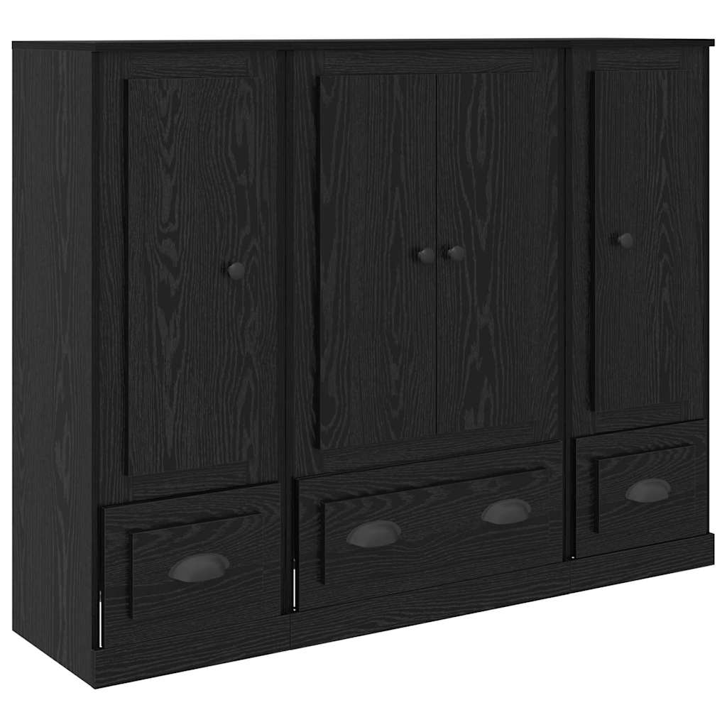 Highboard 3 pcs Schwarz Eichen-Optik Holzwerkstoff