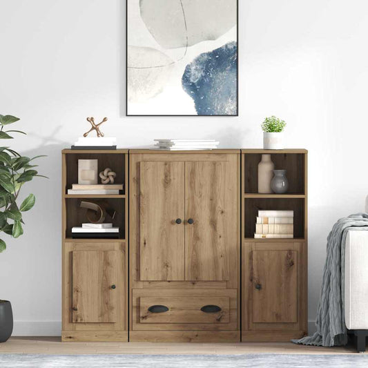 Highboard mit Schubladen 3 pcs Artisan-Eiche Holzwerkstoff