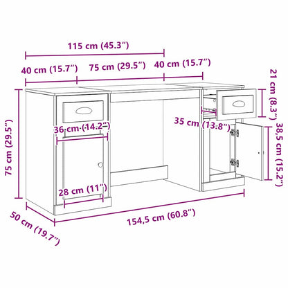 Schreibtisch mit Schrank mit Schubladen Schwarz Eichen-Optik