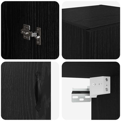 Highboard Weiß und Schwarz Eiche 69,5 x 34 x 180 cm