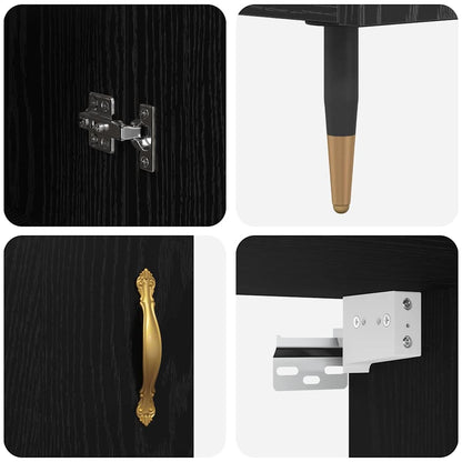 Highboard Schwarz Eichen-Optik 69,5 x 34 x 180 cm Holzwerkstoff