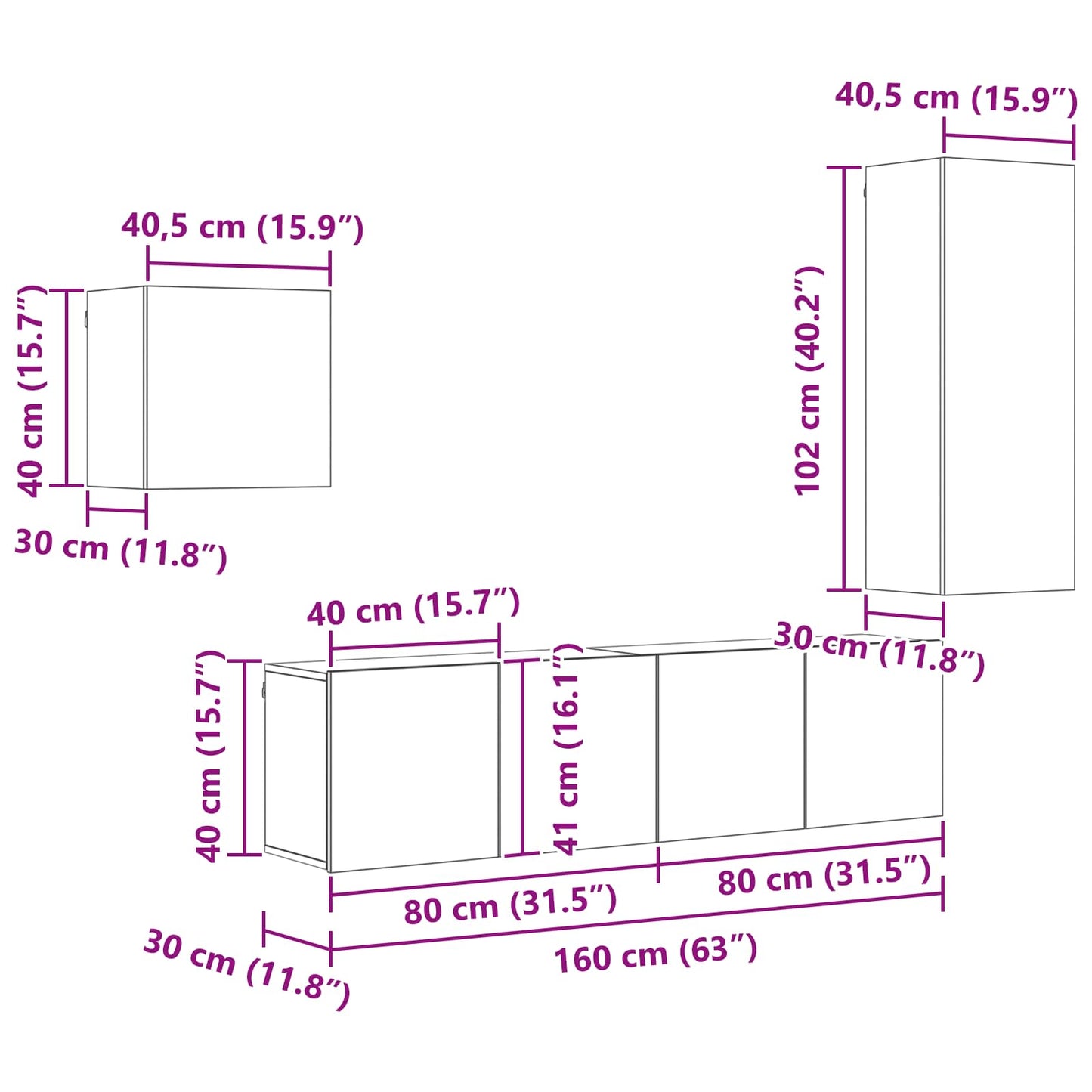 TV-Schränk Wandmontiert 4 pcs Altholz Holzwerkstoff