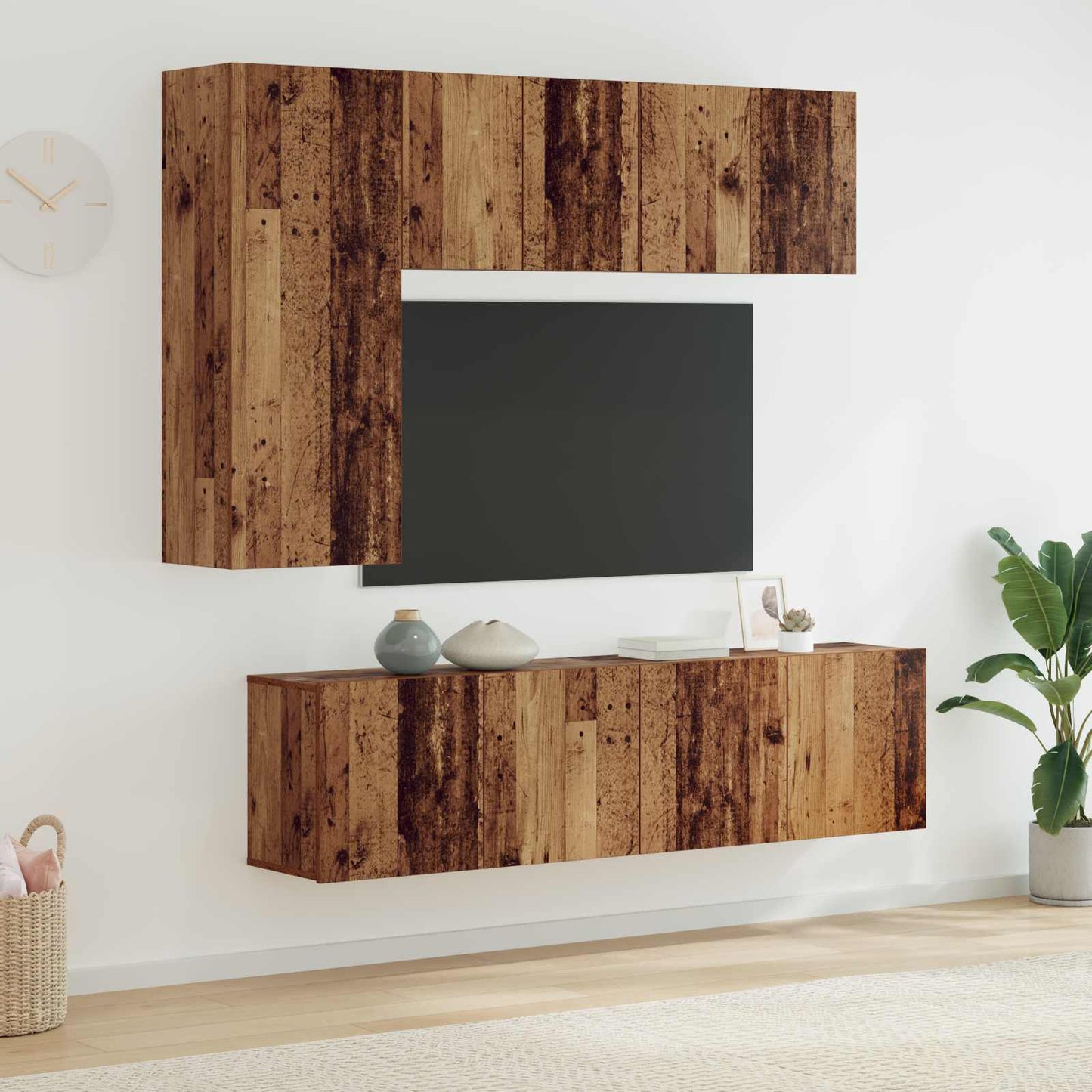 TV-Wandmöbel Wandmontiert 5 pcs Altholz Holzwerkstoff
