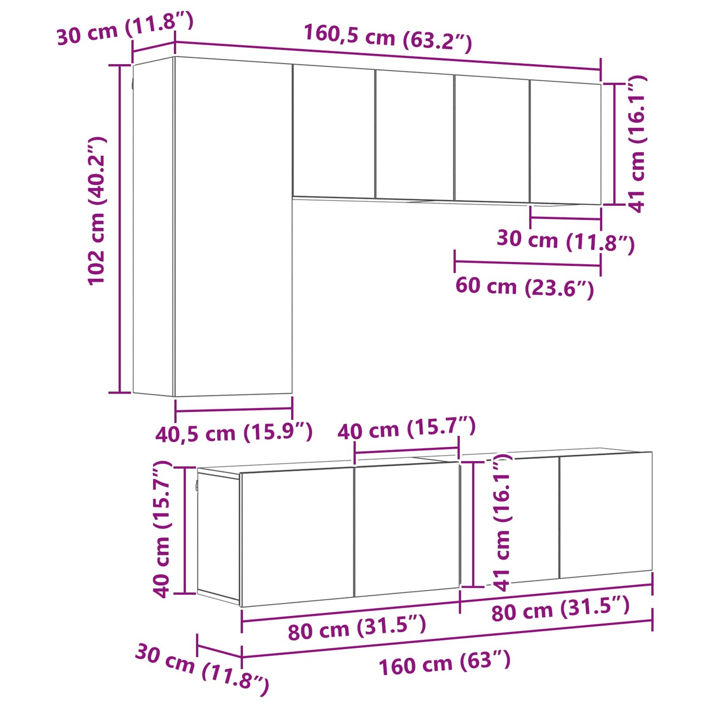 TV-Wandmöbel Wandmontiert 5 pcs Altholz Holzwerkstoff