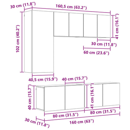 TV-Wandmöbel Wandmontiert 5 pcs Artisan-Eiche Holzwerkstoff