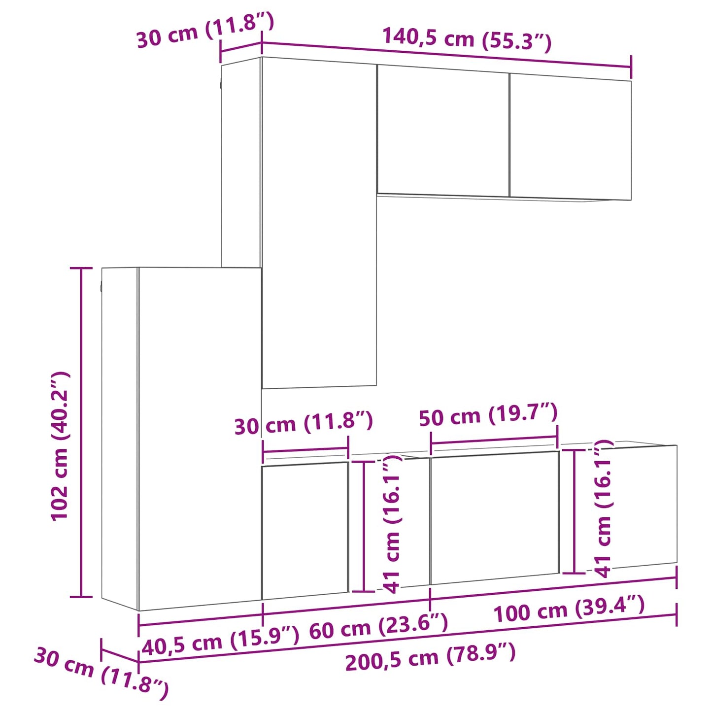TV-Wandmöbel Wandmontiert 5 pcs Artisan-Eiche Holzwerkstoff