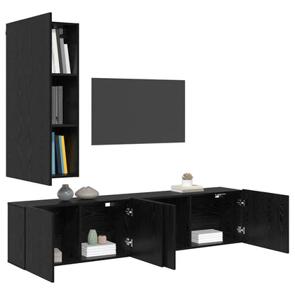 TV-Wandregal-Set 5 pcs Schwarz Eichen-Optik Holzwerkstoff