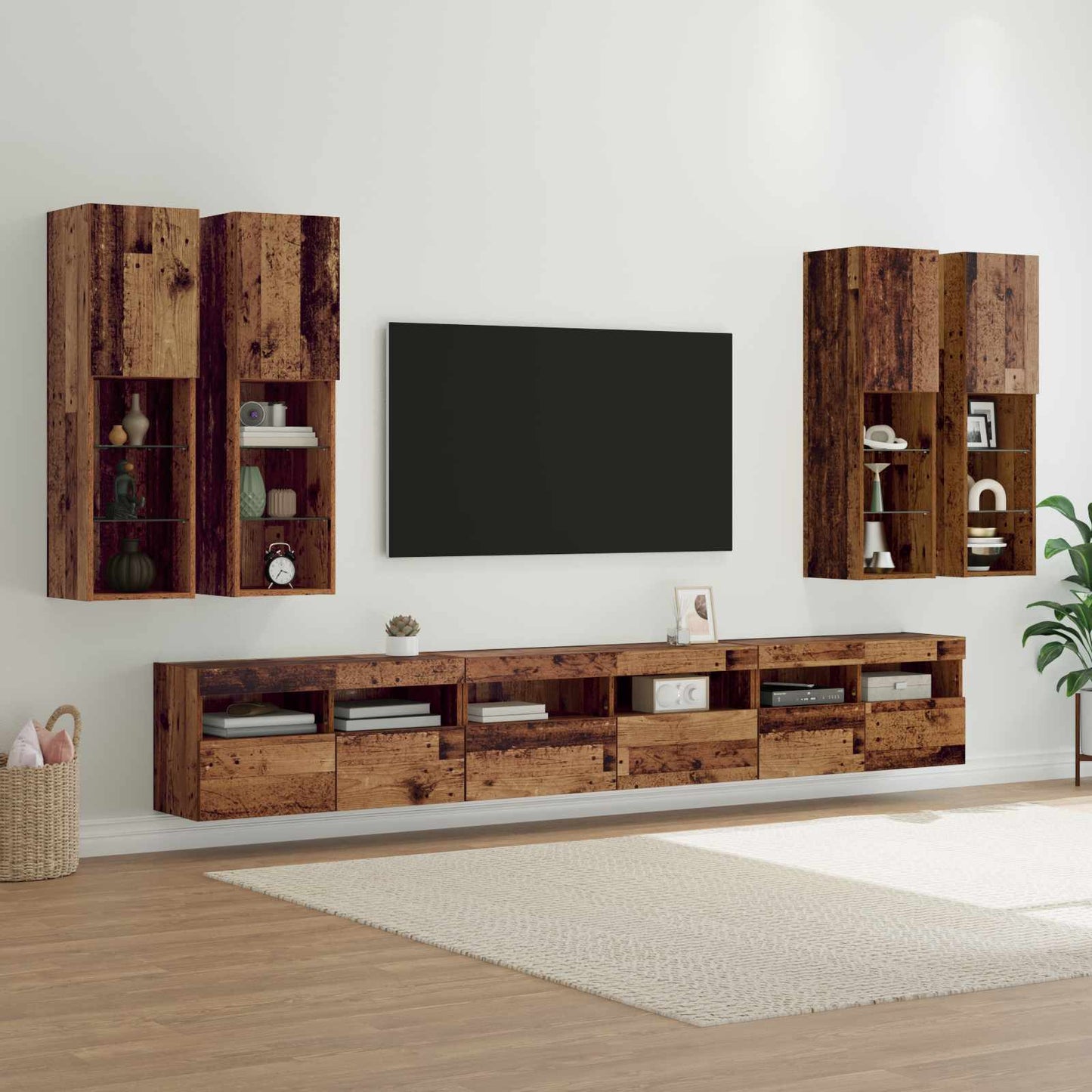 TV-Wandregal-Set Wandmontiert 7 pcs Altholz Holzwerkstoff