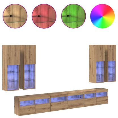 TV-Wandregal-Set Wandmontiert 7 pcs Artisan-Eiche Holzwerkstoff